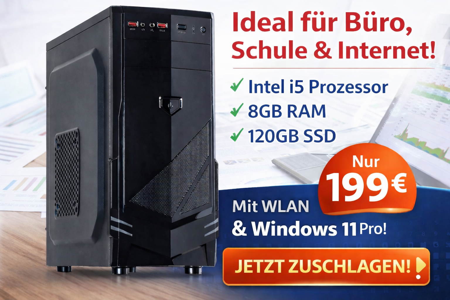 Windows 11 PRO Business PC Intel i5 Bis 4x 3.70GHz 8GB RAM SSD DVD